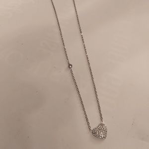 Stunning necklace stainless steel with heart filled crystals, 18 inches (NEW)